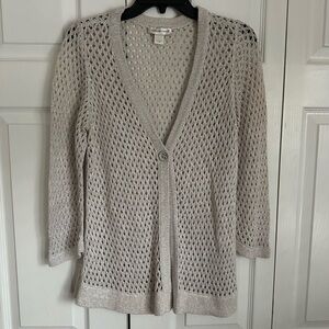 Christopher & Banks Sweater Womens L Beige Open Knit Cardigan Crochet Beach Boho